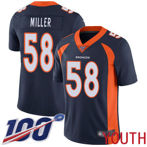 Youth Denver Broncos #58 Von Miller Navy Blue Alternate Vapor Untouchable Limited Player 100th Season Football NFL Jersey->youth nfl jersey->Youth Jersey
